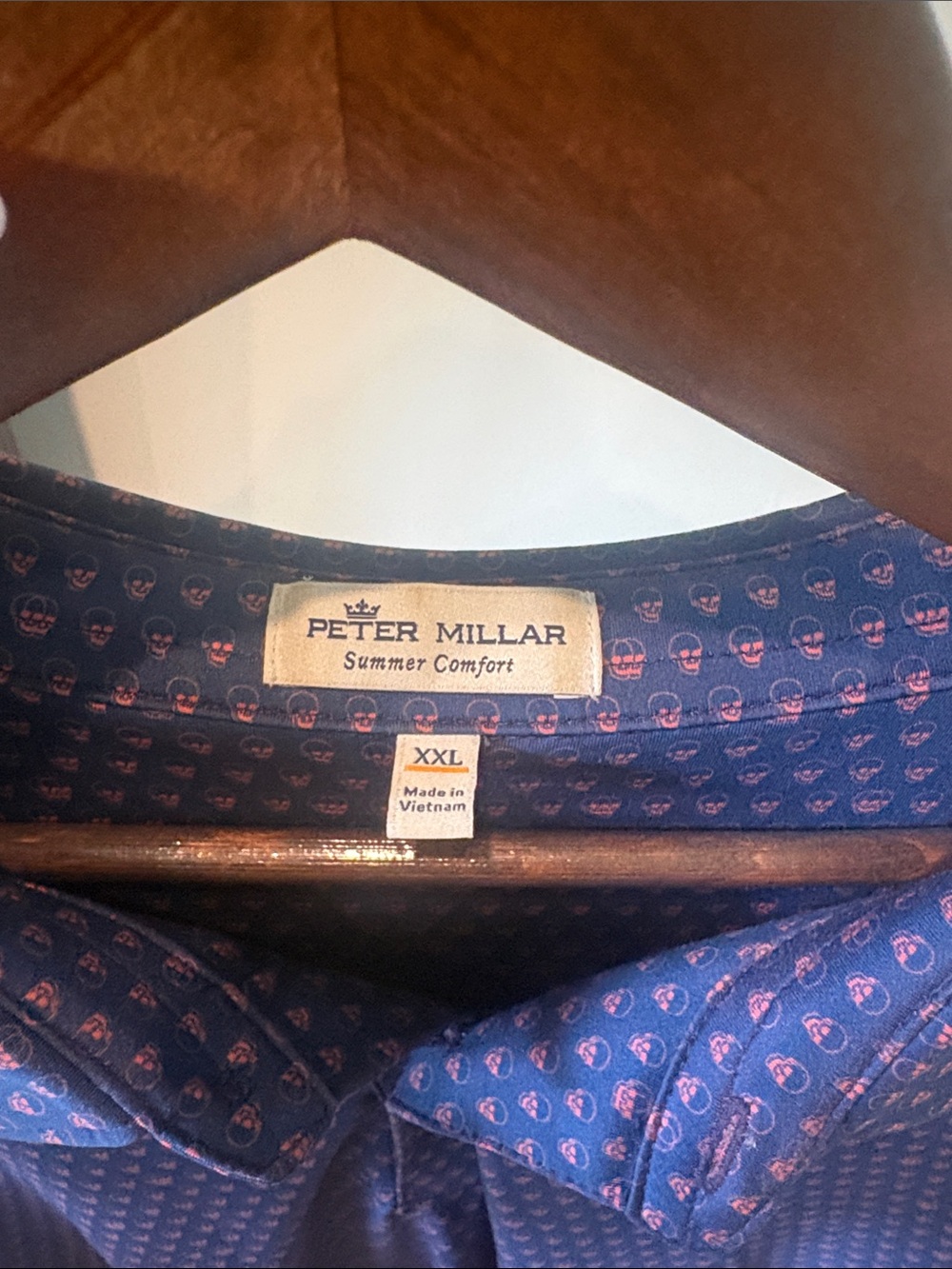 Men's Navy Patterned Polo Shirt - Blue & Pink - Picture 3 of 4